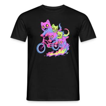 Trippy Bicyclist Cats Psychedelic Festival Rave - Men's T-Shirt - black - Front - AI Model Male 178 light (178cm)