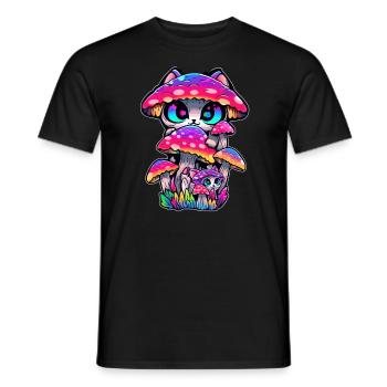Festival psychédélique mignon de chat champignon - T-shirt homme - noir - Devant - AI Model Male 178 light (178cm)