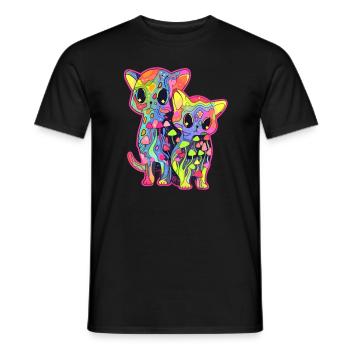 Trippy Art Mushroom Cat Psychedelic Festival - Men's T-Shirt - black - Front - AI Model Male 178 light (178cm)