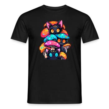 Cute Trippy Cat Bicyclist Psychedelic Festival - Men's T-Shirt - black - Front - AI Model Male 178 light (178cm)