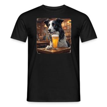 Border Collie Sheepdog Enjoying a Beer - Men's T-Shirt - black - Front - AI Model Male 178 light (178cm)