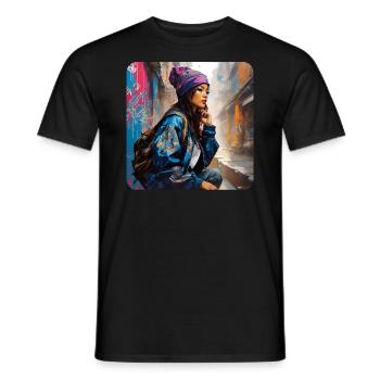 Cute Streetwear Hip Hop Rap Girl - Men's T-Shirt - black - Front - AI Model Male 178 light (178cm)