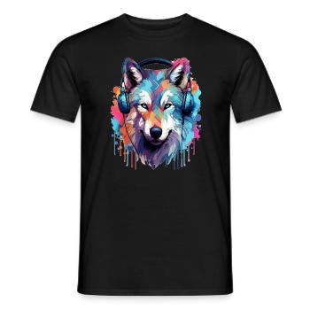 Arty Wolf EDM Festival DJ Rave - Men's T-Shirt - black - Front - AI Model Male 178 light (178cm)