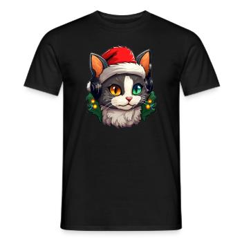 EDM Festival Weihnachtsfeier Cat DJ - Männer T-Shirt - Schwarz - Vorne - AI Model Male 178 light (178cm)
