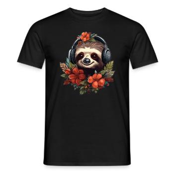 Electronic Music Festival Party Sloth EDM DJ - Männer T-Shirt - Schwarz - Vorne - AI Model Male 178 light (178cm)