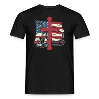 Christian Nurse RN USA Flag Nursing Christianity - Men's T-Shirt - black - Front - AI Model Male 178 light (178cm)