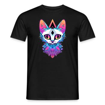 Meditation Cat Spiritual Symbols Sacred Geometry - Men's T-Shirt - black - Front - AI Model Male 178 light (178cm)