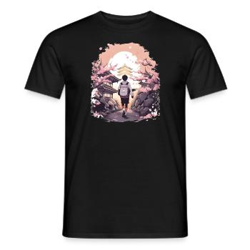 Anime Schule Tasche Japan Schulweg Sakura Baum - Männer T-Shirt - Schwarz - Vorne - AI Model Male 178 light (178cm)