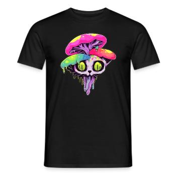 EDM Festival Psychédélique Champignon Chat Rave - T-shirt homme - noir - Devant - AI Model Male 178 light (178cm)