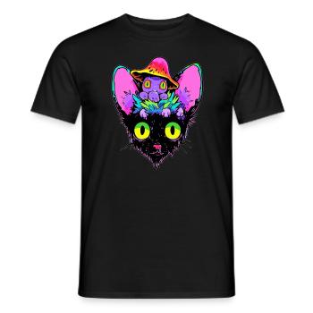 EDM Festival DJ Trippy Cat Art Rave - Men's T-Shirt - black - Front - AI Model Male 178 light (178cm)