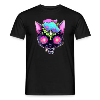 Techno Party Trippy Psychedelic Cat Rave - Men's T-Shirt - black - Front - AI Model Male 178 light (178cm)