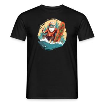 Santa Claus Weihnachtsmann Surfbrett Sommer See - Männer T-Shirt - Schwarz - Vorne - AI Model Male 178 light (178cm)