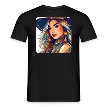 Jolie fille dans un style bohème - T-shirt homme - noir - Devant - AI Model Male 178 light (178cm)