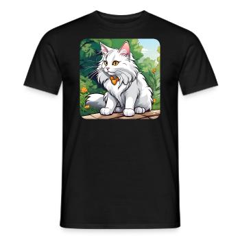 Mignon chat Maine Coon blanc aux yeux jaunes - T-shirt homme - noir - Devant - AI Model Male 178 light (178cm)