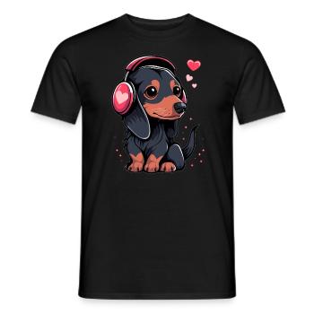 Dackel Chien Amant Mignon Teckel DJ - T-shirt homme - noir - Devant - AI Model Male 178 light (178cm)