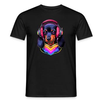 Teckel Dog Lover EDM Festival DJ - T-shirt homme - noir - Devant - AI Model Male 178 light (178cm)