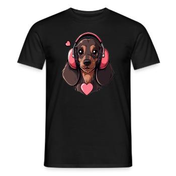 Teckel mignon chien DJ EDM Party teckel - T-shirt homme - noir - Devant - AI Model Male 178 light (178cm)
