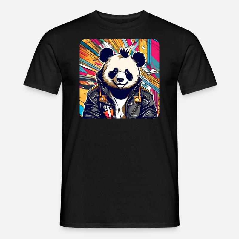 Cooler Punker Panda Bär - Männer T-Shirt - Schwarz