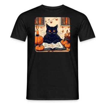 Black cat in halloween mood - Men's T-Shirt - black - Front - AI Model Male 178 light (178cm)
