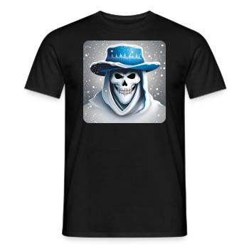 Grinning skull in hoodie with hat and snow - Men's T-Shirt - black - Front - AI Model Male 178 light (178cm)
