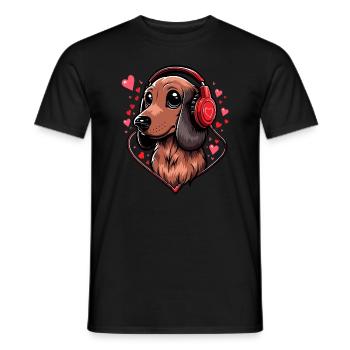 Niedlicher Dackel Hunde DJ EDM Party Dackel - Männer T-Shirt - Schwarz - Vorne - AI Model Male 178 light (178cm)