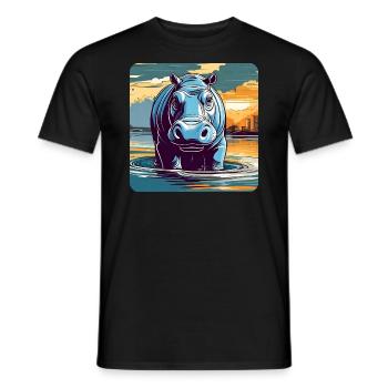 Hippopotame au coucher du soleil - T-shirt homme - noir - Devant - AI Model Male 178 light (178cm)