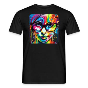 Woman with glasses in grafitti style - Men's T-Shirt - black - Front - AI Model Male 178 light (178cm)