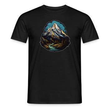 Mountain, Forest, River, Sky, Gloomy, Water, Trees, Summit - Men's T-Shirt - black - Front - AI Model Male 178 light (178cm)