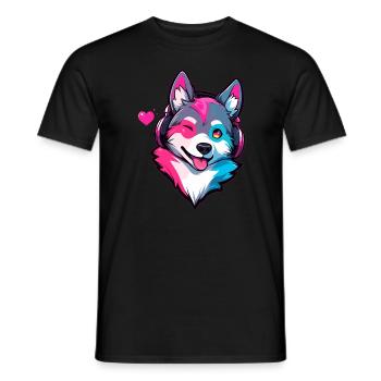 Cute Husky DJ EDM Festival Rave - Men's T-Shirt - black - Front - AI Model Male 178 light (178cm)