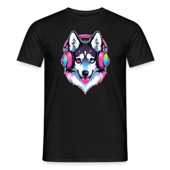 Cute EDM Husky DJ Electronic Music Rave - Männer T-Shirt - Schwarz - Vorne - AI Model Male 178 light (178cm)