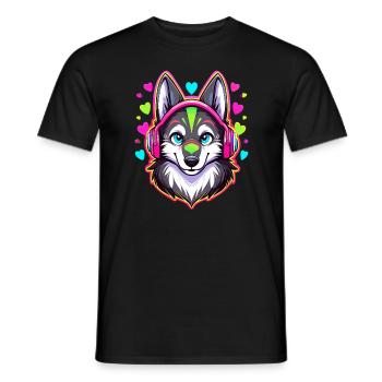 Husky Lover Cute Dog EDM DJ - Men's T-Shirt - black - Front - AI Model Male 178 light (178cm)