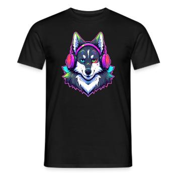 Husky Lover EDM DJ Electronic Festival Rave - Men's T-Shirt - black - Front - AI Model Male 178 light (178cm)