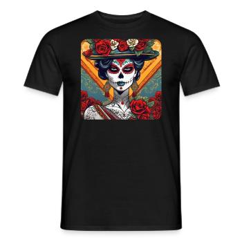 Dia de los Muertos Woman with Roses - Men's T-Shirt - black - Front - AI Model Male 178 light (178cm)