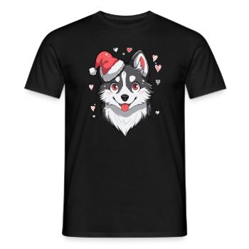 Cute Christmas Party Husky - Men's T-Shirt - black - Front - AI Model Male 178 light (178cm)