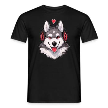 EDM Party Music Lover Husky DJ - Men's T-Shirt - black - Front - AI Model Male 178 light (178cm)