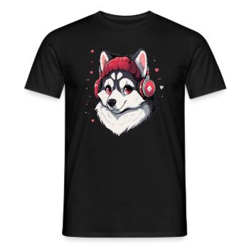Christmas EDM Party Husky DJ Christmas - Men's T-Shirt - black - Front - AI Model Male 178 light (178cm)