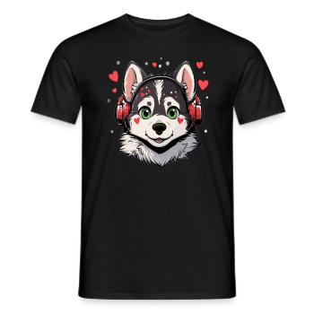 Party Hasky DJ Cute Rave - Men's T-Shirt - black - Front - AI Model Male 178 light (178cm)