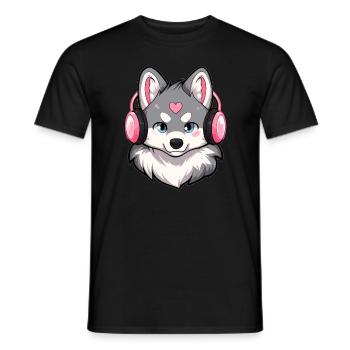 Dog Lover Husky DJ EDM Party - Men's T-Shirt - black - Front - AI Model Male 178 light (178cm)