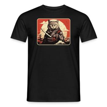 Chat samouraï japonais Japon Esthétique Amoureux des chats - T-shirt homme - noir - Devant - AI Model Male 178 light (178cm)