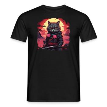 Chat samouraï japonais Japon Esthétique Amoureux des chats - T-shirt homme - noir - Devant - AI Model Male 178 light (178cm)