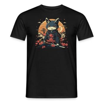Chat samouraï japonais Japon Esthétique Amoureux des chats - T-shirt homme - noir - Devant - AI Model Male 178 light (178cm)