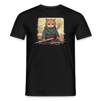 Chat samouraï japonais Japon Esthétique Amoureux des chats - T-shirt homme - noir - Devant - AI Model Male 178 light (178cm)