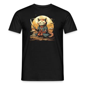 Chat samouraï japonais Japon Esthétique Amoureux des chats - T-shirt homme - noir - Devant - AI Model Male 178 light (178cm)