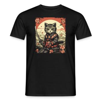 Chat samouraï japonais Japon Esthétique Amoureux des chats - T-shirt homme - noir - Devant - AI Model Male 178 light (178cm)