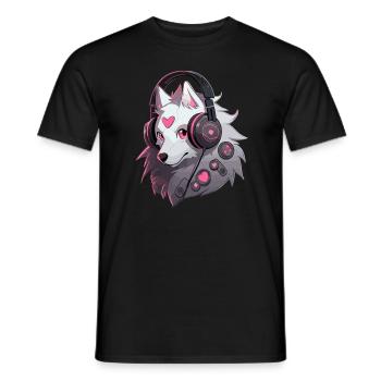 Cyberpunk Samoyed DJ EDM Rave - Men's T-Shirt - black - Front - AI Model Male 178 light (178cm)