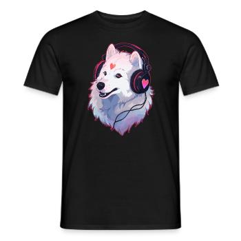 Cute Samoyed DJ Dog Lover Groomer - Men's T-Shirt - black - Front - AI Model Male 178 light (178cm)