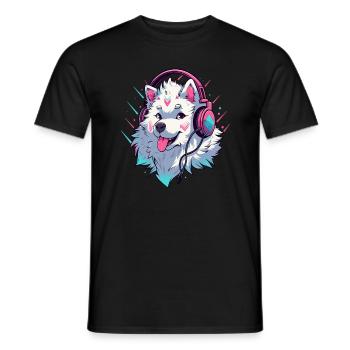 Cute Cyberpunk Samoyed DJ Rave - Men's T-Shirt - black - Front - AI Model Male 178 light (178cm)
