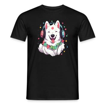 Dog Lover Christmas Samoyed DJ - Men's T-Shirt - black - Front - AI Model Male 178 light (178cm)