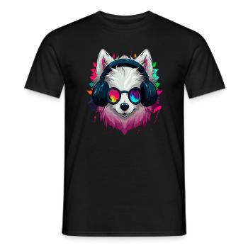 Electronic Music EDM Samoyed DJ - Men's T-Shirt - black - Front - AI Model Male 178 light (178cm)