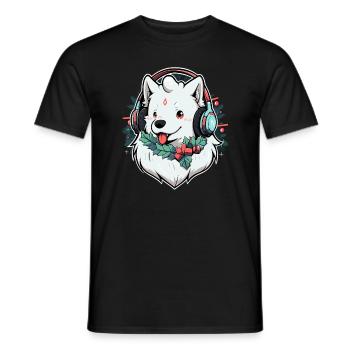 Fête de Noël mignonne de DJ Samoyède - T-shirt homme - noir - Devant - AI Model Male 178 light (178cm)